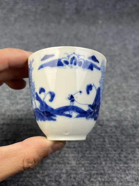 古玩陶瓷青花漁樵耕讀仰鐘杯拍賣，當前價格1388元