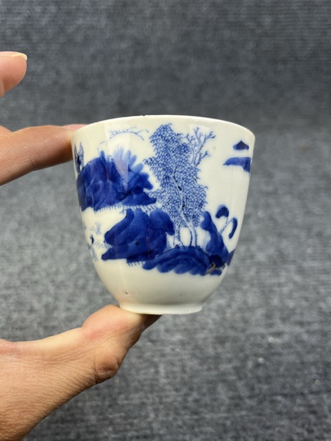 古玩陶瓷青花漁樵耕讀仰鐘杯拍賣，當前價格1388元