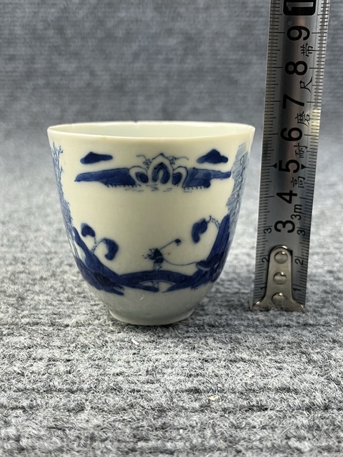 古玩陶瓷青花漁樵耕讀仰鐘杯拍賣，當前價格1388元