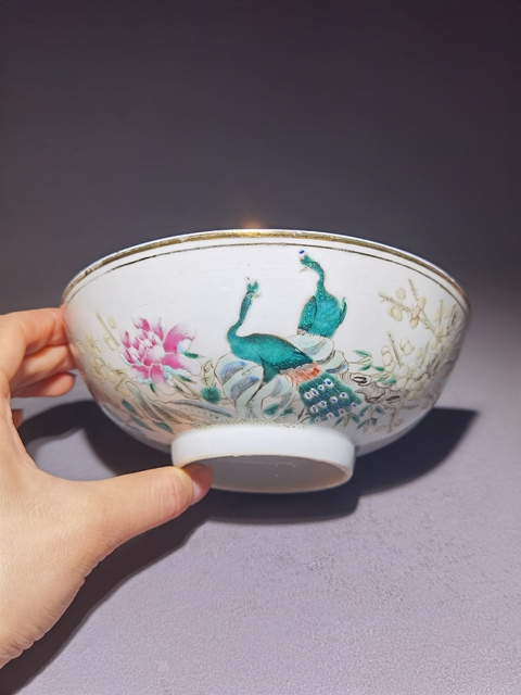古玩陶瓷粉彩孔雀花卉紋碗拍賣,當前價格2280元