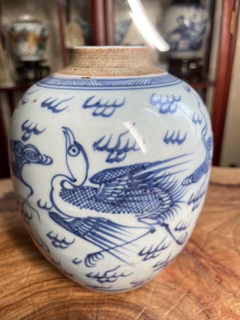 古玩陶瓷鶴紋青花罐真品鑒賞圖