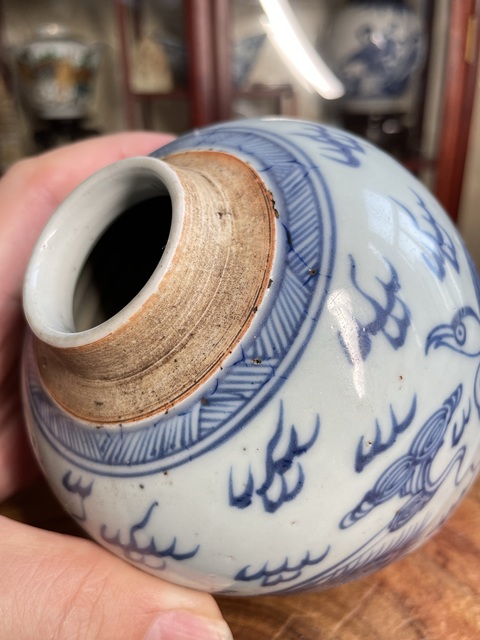 古玩陶瓷鶴紋青花罐真品鑒賞圖