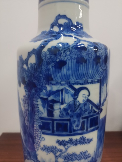 古玩陶瓷青花人物故事紋棒槌瓶真品鑒賞圖