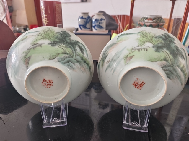 古玩陶瓷民國·粉彩山水紋碗一對  真品鑒賞圖