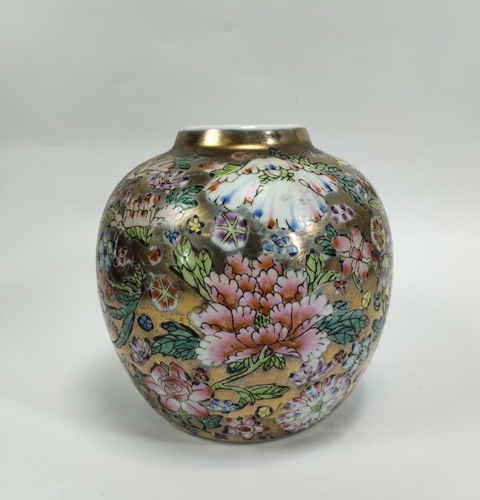 古玩陶瓷粉彩描金百花紋罐真品鑒賞圖