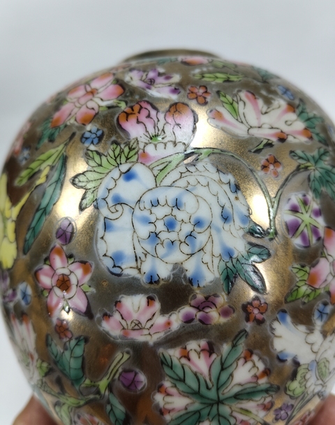 古玩陶瓷粉彩描金百花紋罐真品鑒賞圖