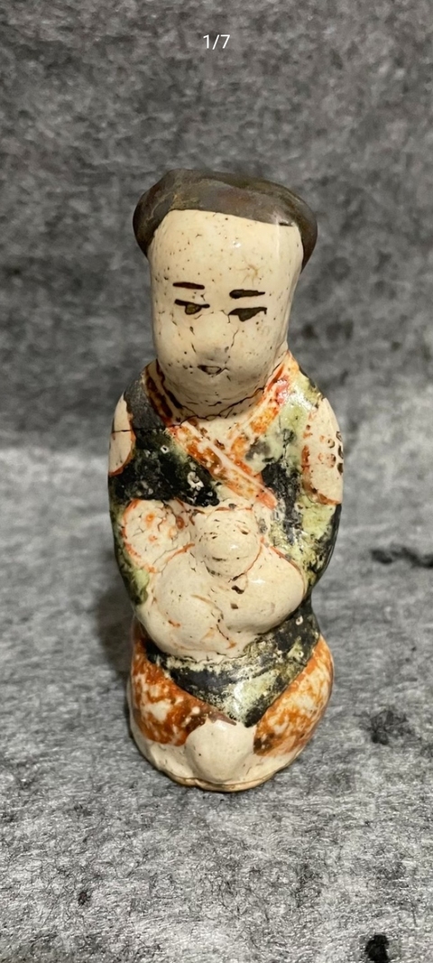 古玩陶瓷八義窯紅綠彩俑真品鑒賞圖