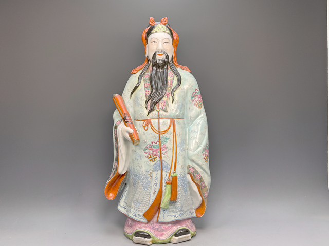 古玩陶瓷民國解放初期·粉彩祿星塑雕造像拍賣，當前價格15888元