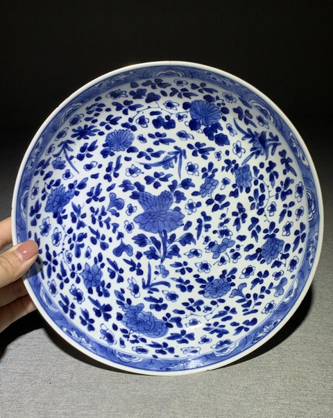 古玩陶瓷青花折枝花卉紋盤拍賣，當前價格3600元