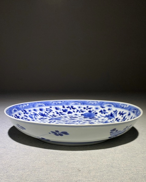 古玩陶瓷青花折枝花卉紋盤拍賣，當前價格3600元