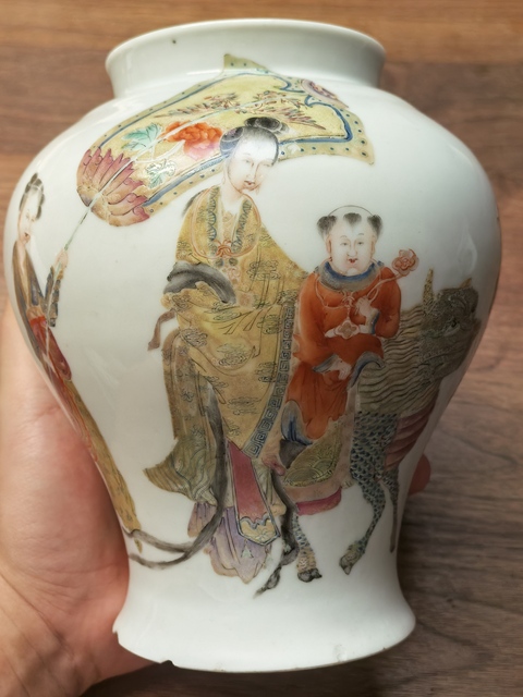 古玩陶瓷粉彩人物故事紋麒麟送子將軍罐拍賣，當前價格5800元