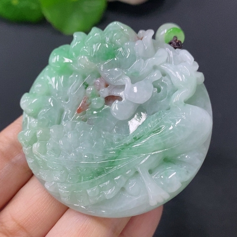 古玩玉器天然翡翠鳳戲牡丹玉墜(帶翡翠鑒定證書)拍賣，當前價格2800元