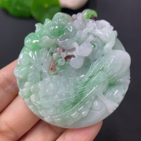 古玩玉器天然翡翠鳳戲牡丹玉墜(帶翡翠鑒定證書)拍賣，當前價格2800元