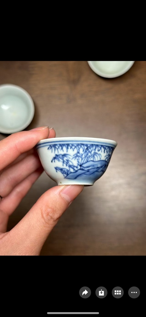 古玩陶瓷日本明治青花竹石圖茶碗真品鑒賞圖