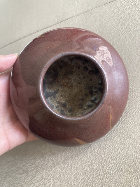 古玩陶瓷郎紅釉水盂，平臺不允許估價真品鑒賞圖