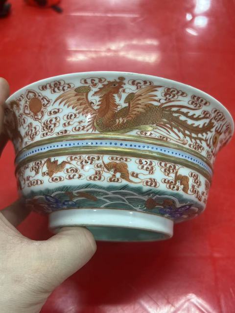 古玩陶瓷清嘉慶 礬紅龍鳳紋盉碗真品鑒賞圖