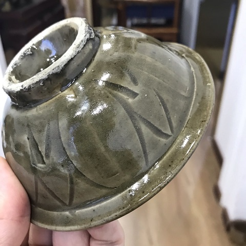 古玩陶瓷耀州窯姜黃釉蓮瓣紋茶盞拍賣,當前價格1000元