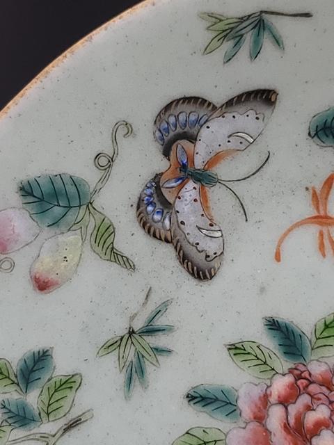 古玩陶瓷晚清道光豆青粉彩花鳥(niǎo)盤(pán)拍賣,當(dāng)前價(jià)格580元