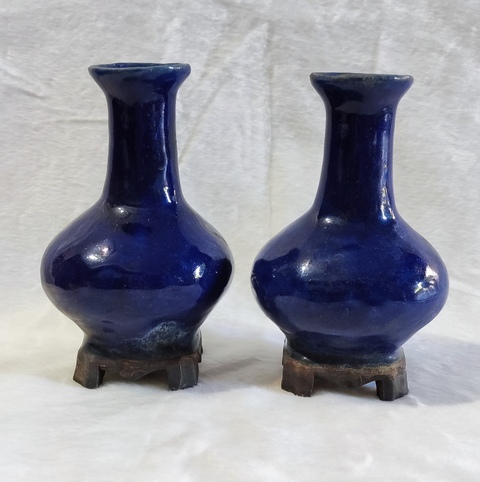 古玩陶瓷藍(lán)釉連坐瓶拍賣，當(dāng)前價(jià)格888元