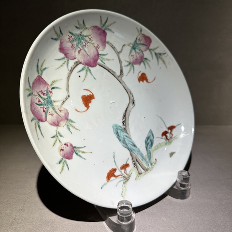 古玩陶瓷晚清·粉彩九桃紋盤真品鑒賞圖