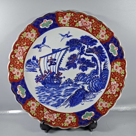 古玩陶瓷青花礬紅盤拍賣，當前價格850元
