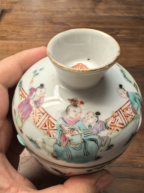 古玩陶瓷粉彩教子圖蓋缸真品鑒賞圖