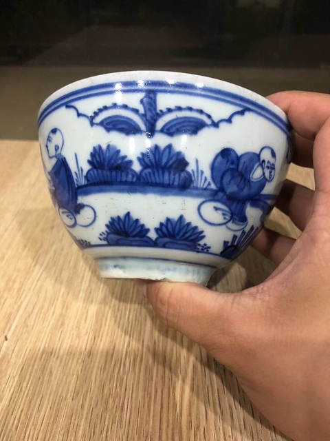 古玩陶瓷(精品明代碗)晚明·青花庭院嬰戲圖·青花碗拍賣,當前價格2948元