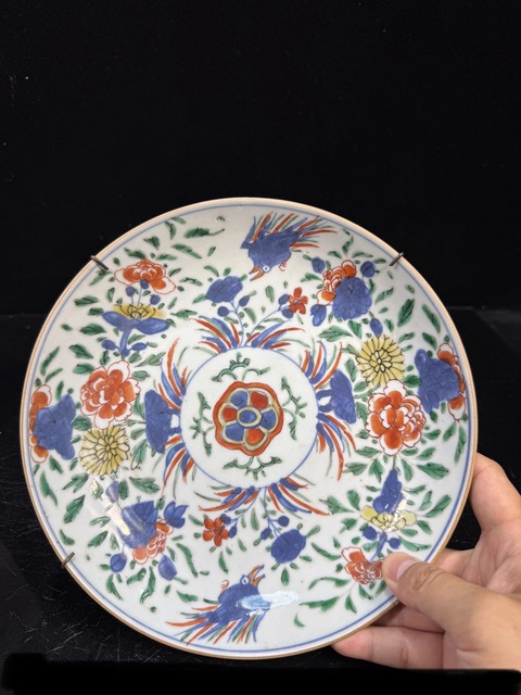 古玩陶瓷青花五彩花鳥紋盤真品鑒賞圖