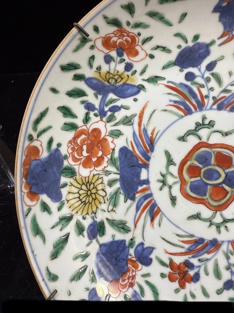 古玩陶瓷青花五彩花鳥紋盤真品鑒賞圖