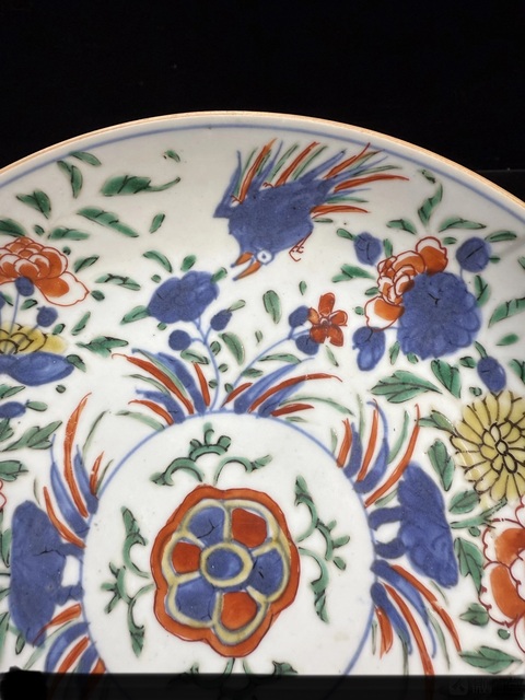 古玩陶瓷青花五彩花鳥紋盤真品鑒賞圖