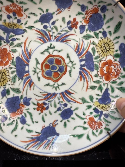 古玩陶瓷青花五彩花鳥紋盤真品鑒賞圖