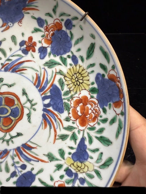古玩陶瓷青花五彩花鳥紋盤真品鑒賞圖