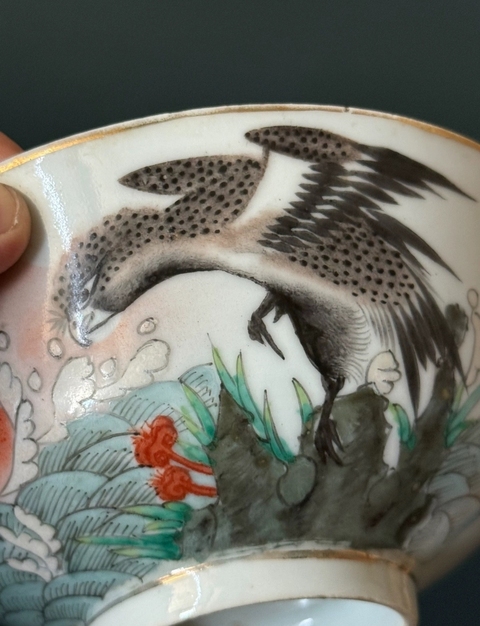 古玩陶瓷民國初期粉彩英雄獨立圖茶碗拍賣，當前價格880元