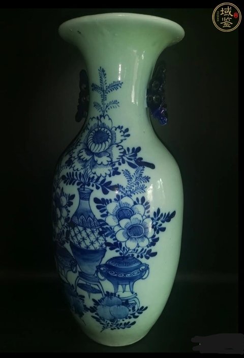 古玩陶瓷清晚期豆青博古花卉大瓶拍賣，當前價格1188元