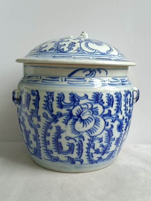 古玩陶瓷青花纏枝花紋四系粥罐真品鑒賞圖