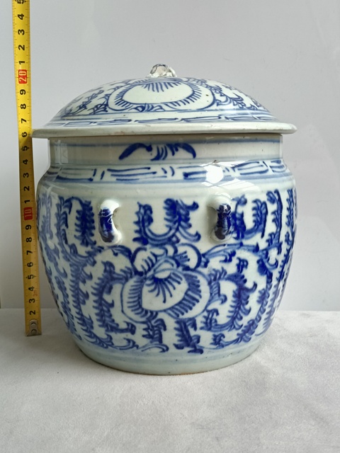 古玩陶瓷青花纏枝花紋四系粥罐真品鑒賞圖