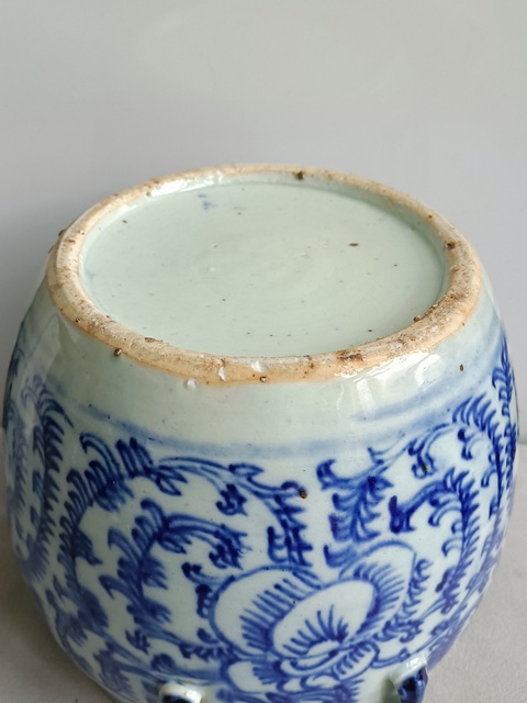 古玩陶瓷青花纏枝花紋四系粥罐真品鑒賞圖