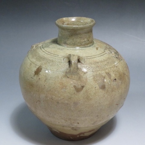 古玩陶瓷越窯青瓷雙系鋪首罐真品鑒賞圖