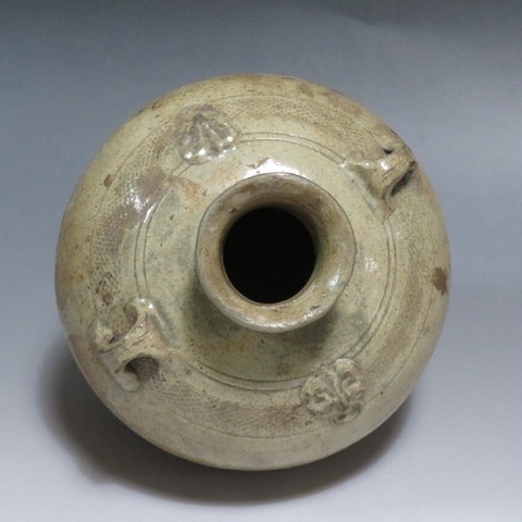古玩陶瓷越窯青瓷雙系鋪首罐真品鑒賞圖