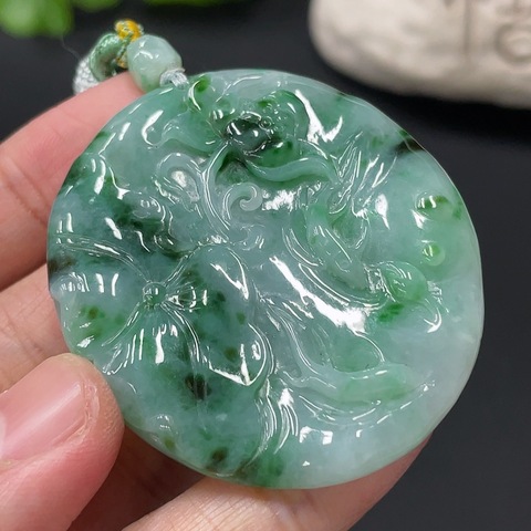 古玩玉器天然翡翠荷葉魚年年有余玉墜(帶翡翠鑒定證書)拍賣,當前價格2800元