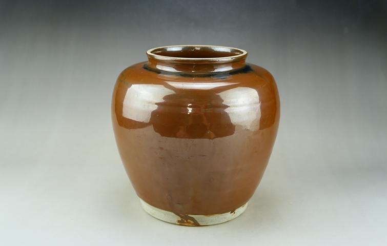 古玩陶瓷定窯系柿紅釉茶葉罐真品鑒賞圖