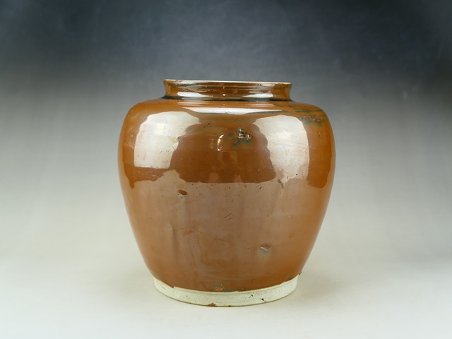 古玩陶瓷定窯系柿紅釉茶葉罐真品鑒賞圖