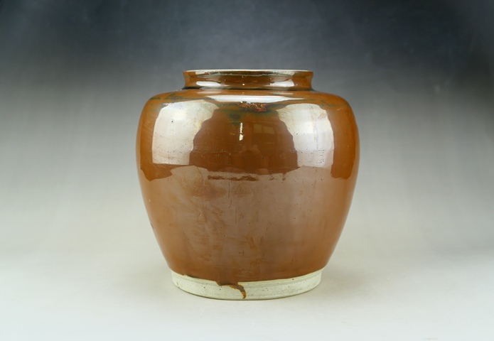 古玩陶瓷定窯系柿紅釉茶葉罐真品鑒賞圖