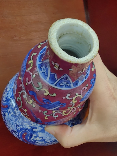 古玩陶瓷青花加彩花鳥紋葫蘆瓶真品鑒賞圖