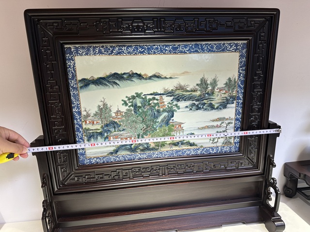 古玩陶瓷青花邊粉彩山水通景紋瓷板真品鑒賞圖