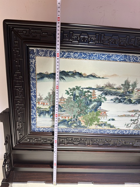 古玩陶瓷青花邊粉彩山水通景紋瓷板真品鑒賞圖