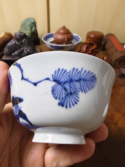 古玩陶瓷大雞圖青花小碗真品鑒賞圖