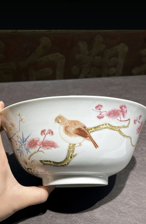 古玩陶瓷粉彩花鳥梅竹紋大碗拍賣,當前價格88888元