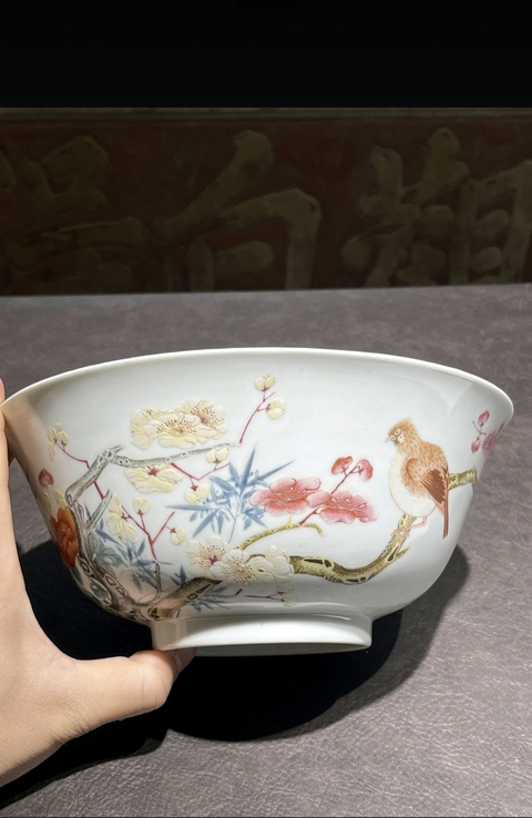 古玩陶瓷粉彩花鳥梅竹紋大碗拍賣,當前價格88888元
