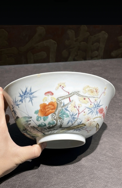 古玩陶瓷粉彩花鳥梅竹紋大碗拍賣,當前價格88888元